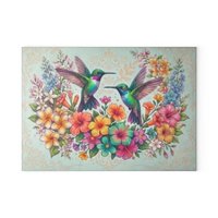 Hummingbird Floral Glass Cutting Board | Colorful Birds and Flowers