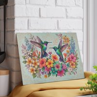 Hummingbird Floral Glass Cutting Board | Colorful Birds and Flowers