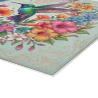 Hummingbird Floral Glass Cutting Board | Colorful Birds and Flowers