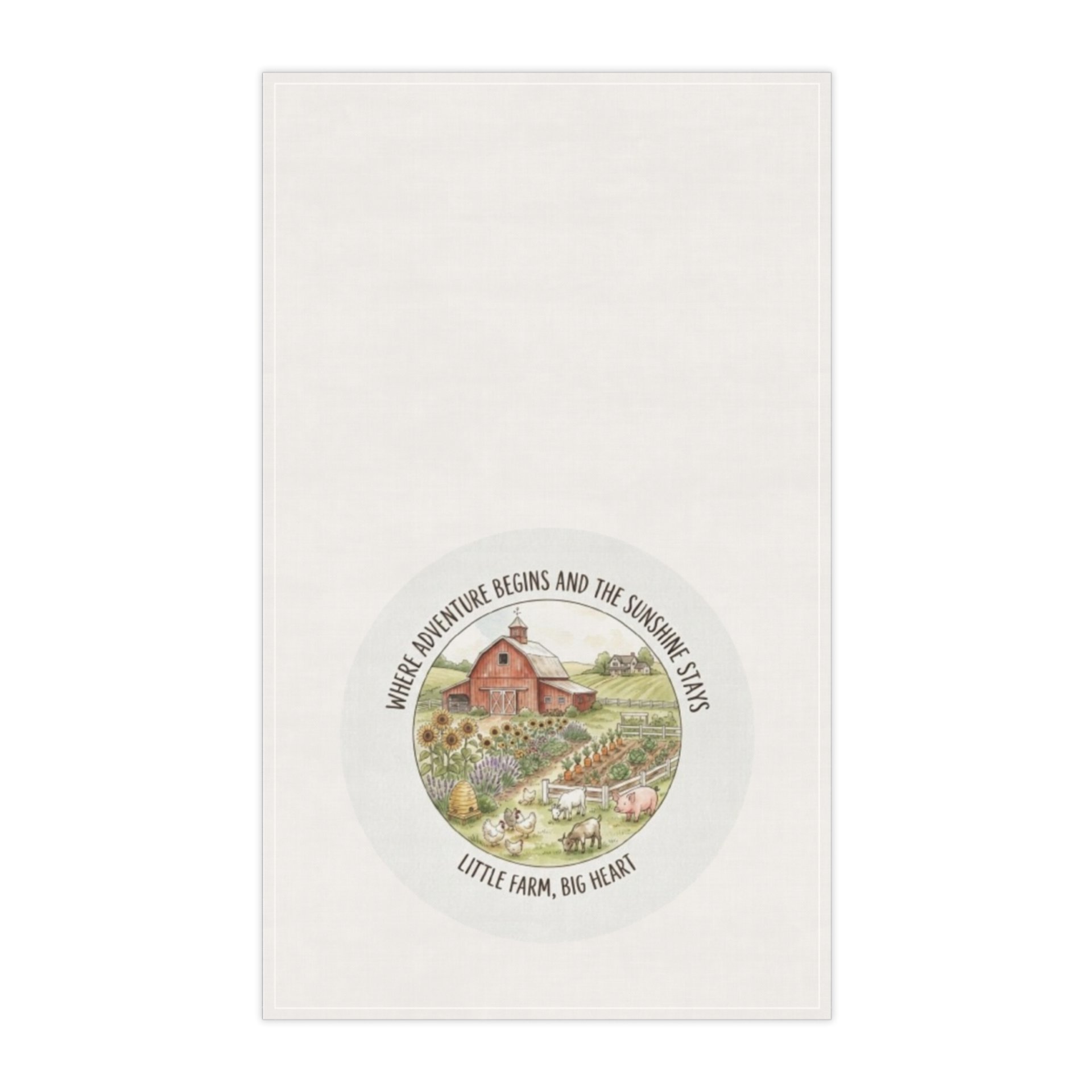 Country Farm Barn Scene Tea Towel | Rustic Farmhouse Kitchen