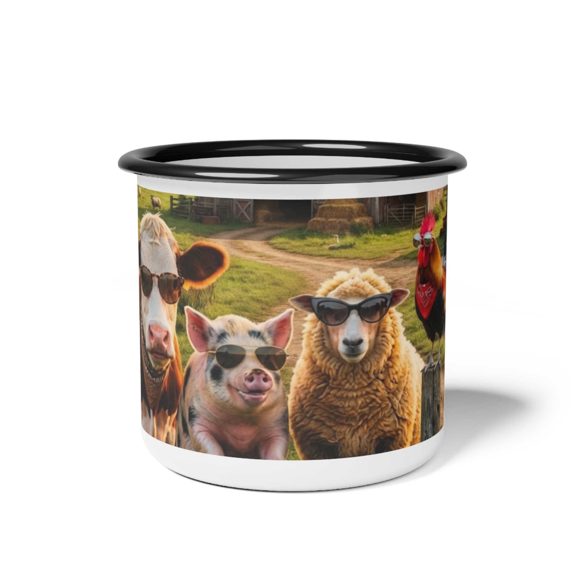 Cool Farm Animals Enamel Camp Cup | Cow Pig Sheep Design