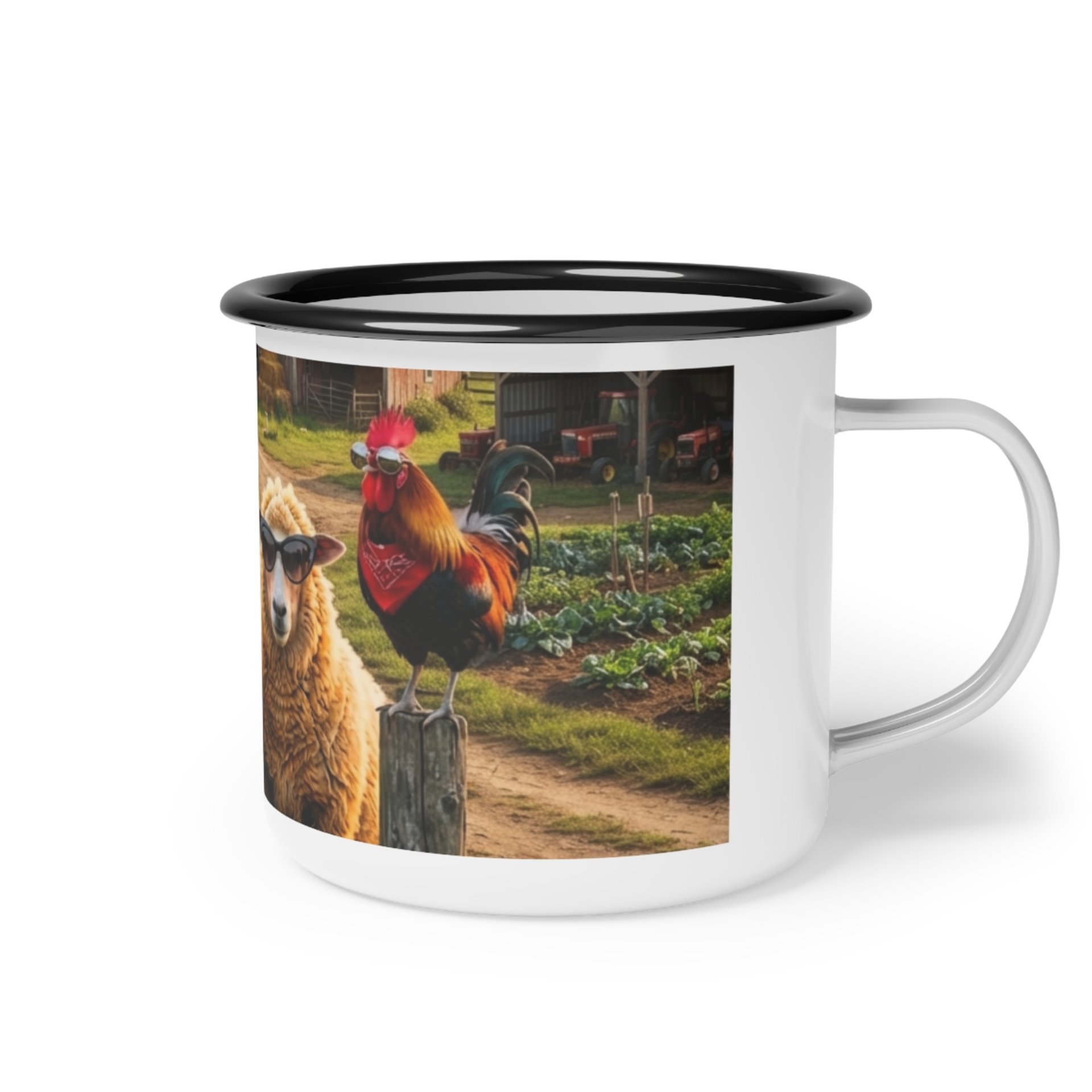 Cool Farm Animals Enamel Camp Cup | Cow Pig Sheep Design