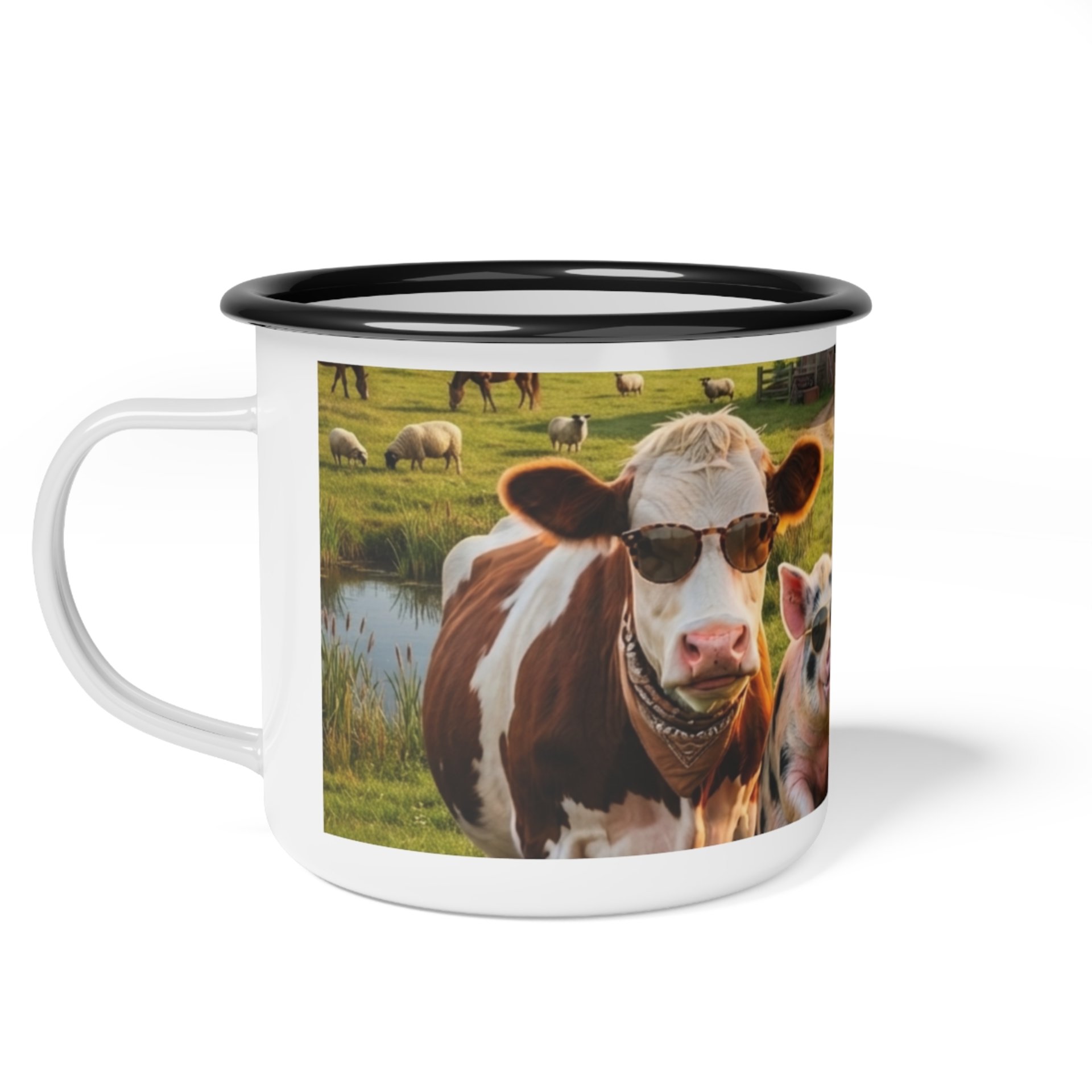 Cool Farm Animals Enamel Camp Cup | Cow Pig Sheep Design
