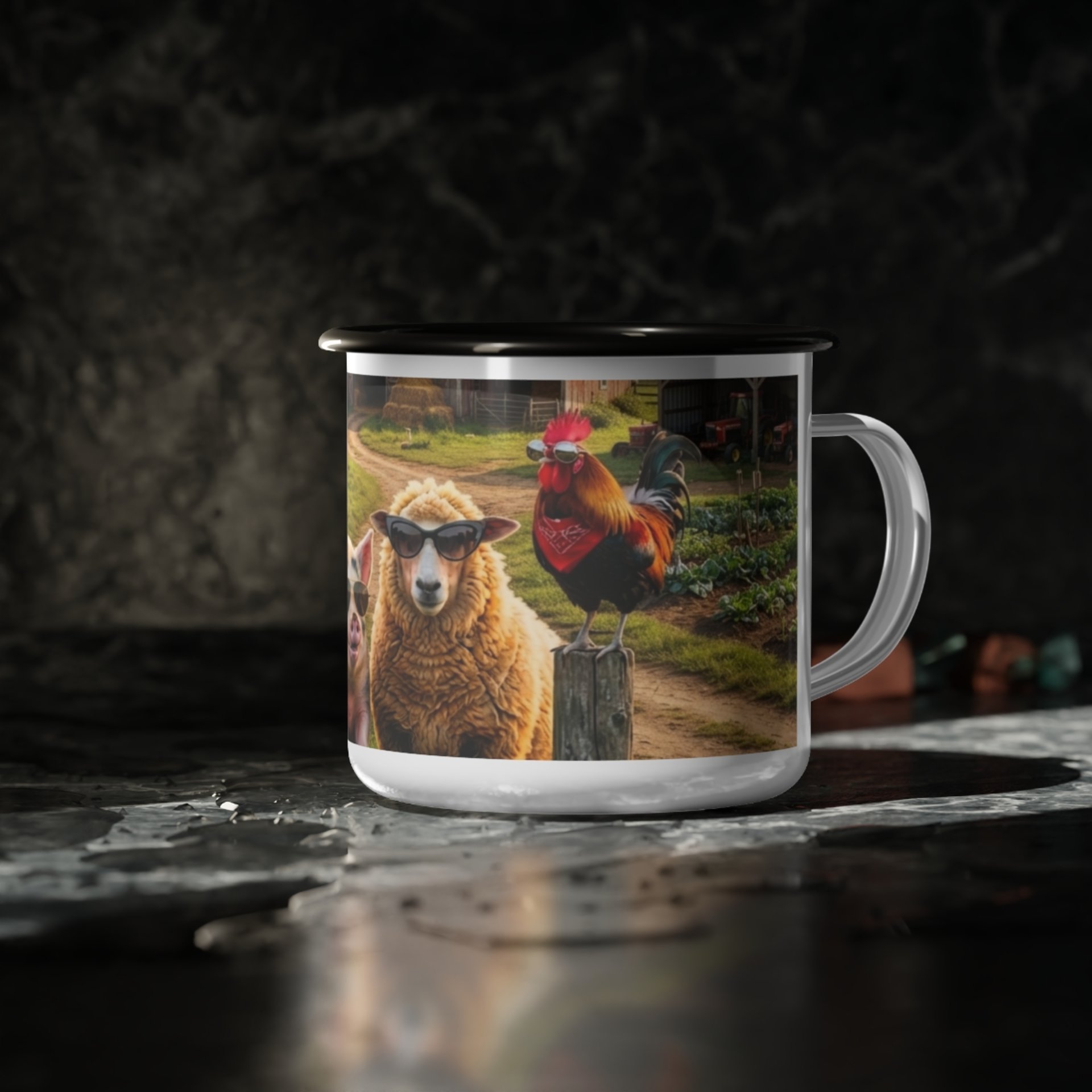 Cool Farm Animals Enamel Camp Cup | Cow Pig Sheep Design