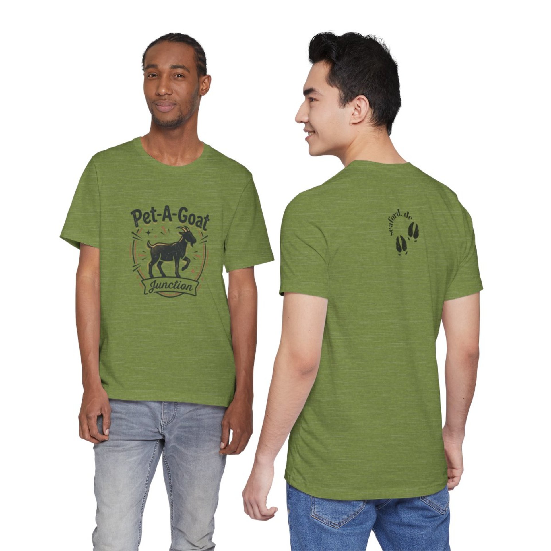 Official Pet-A-Goat Junction T-Shirt | Goat Silhouette, Hoof Print Design