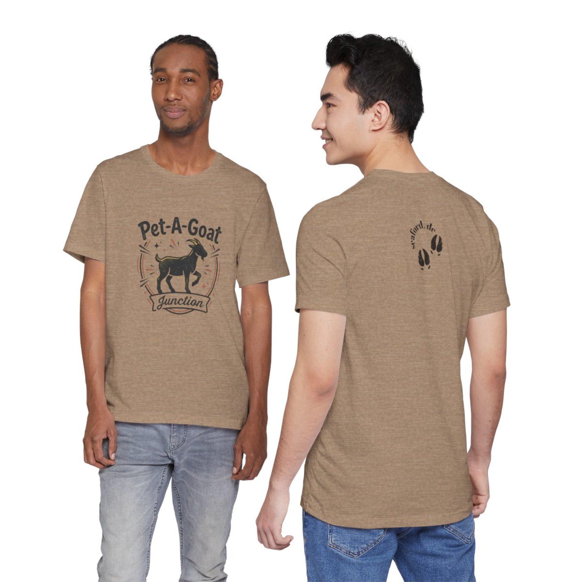 Official Pet-A-Goat Junction T-Shirt | Goat Silhouette, Hoof Print Design