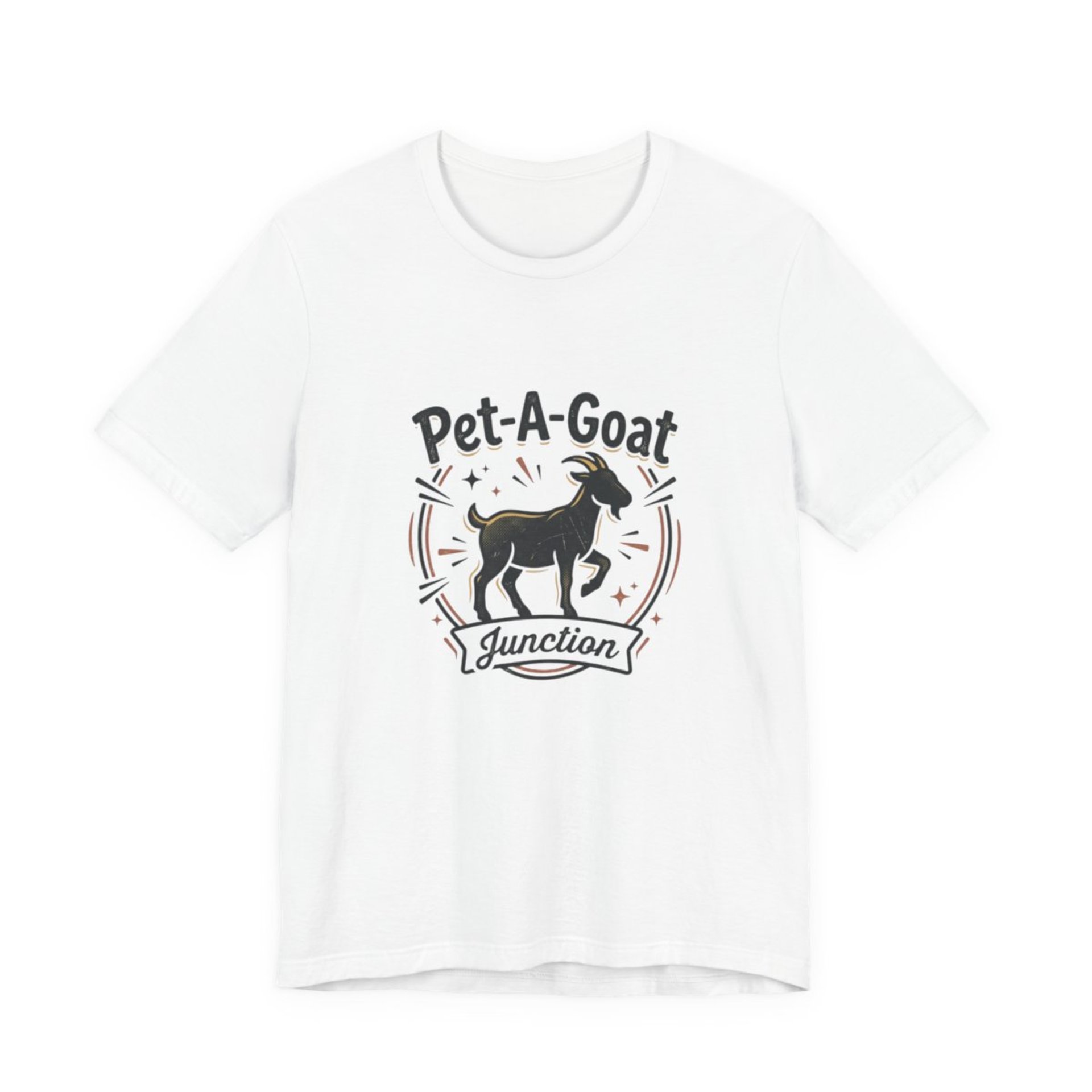 Official Pet-A-Goat Junction T-Shirt | Goat Silhouette, Hoof Print Design