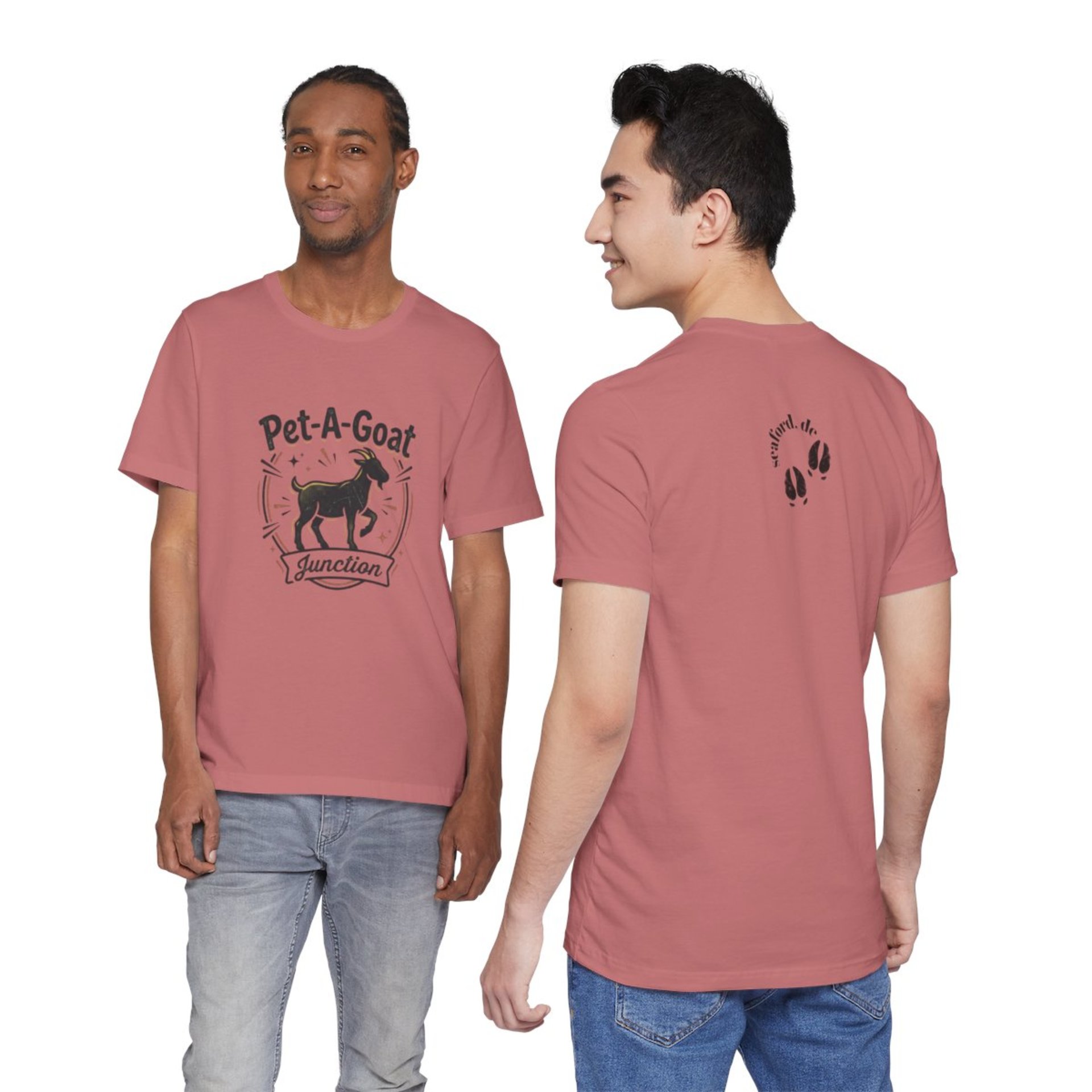 Official Pet-A-Goat Junction T-Shirt | Goat Silhouette, Hoof Print Design