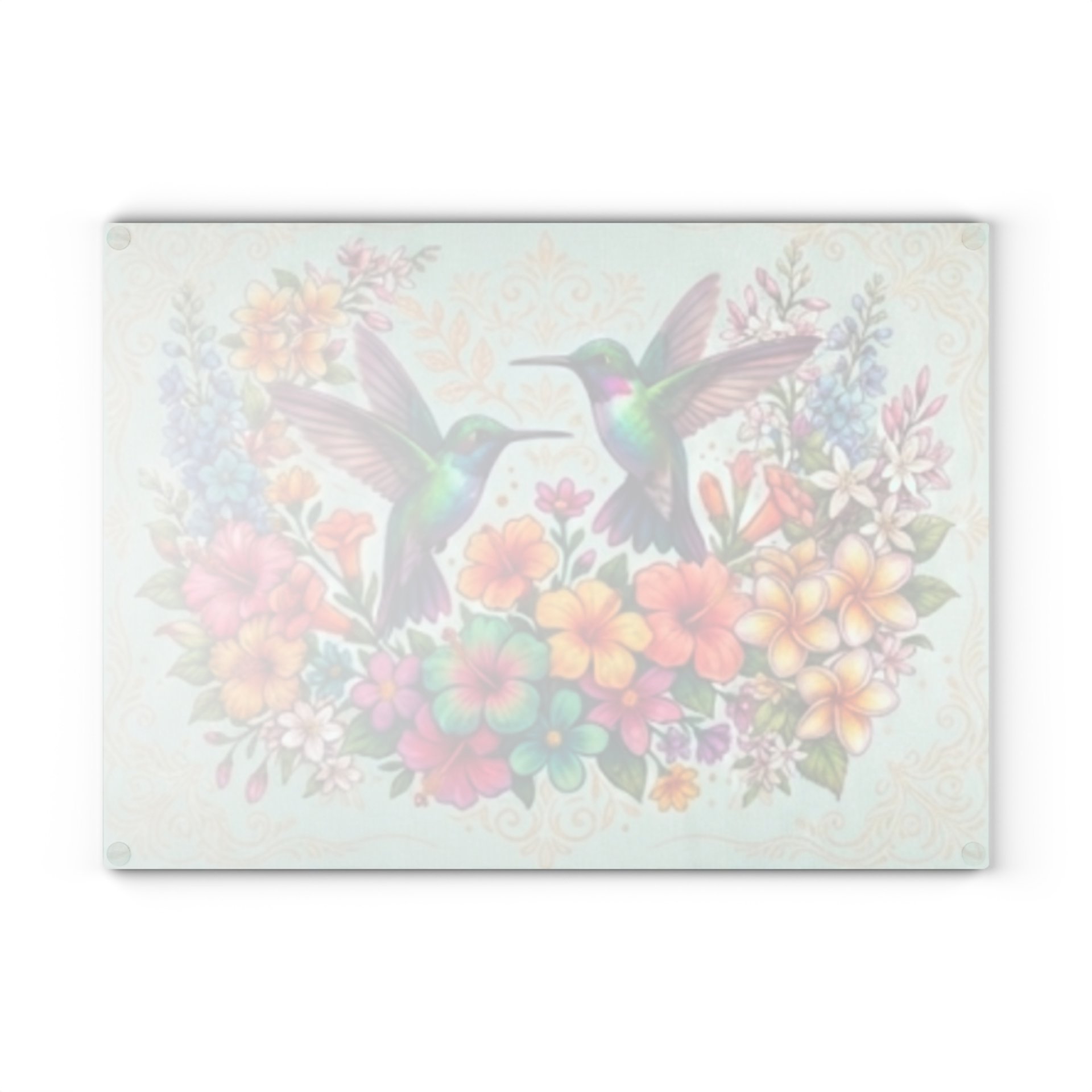 Hummingbird Floral Glass Cutting Board | Colorful Birds and Flowers