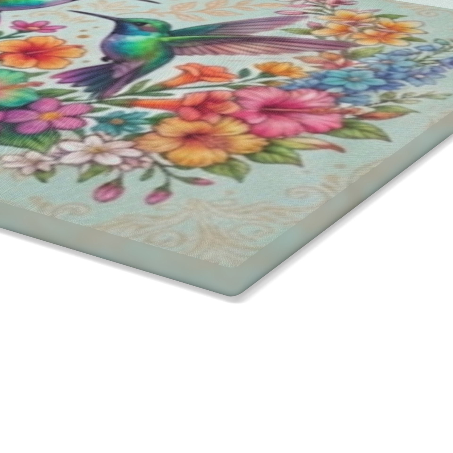 Hummingbird Floral Glass Cutting Board | Colorful Birds and Flowers