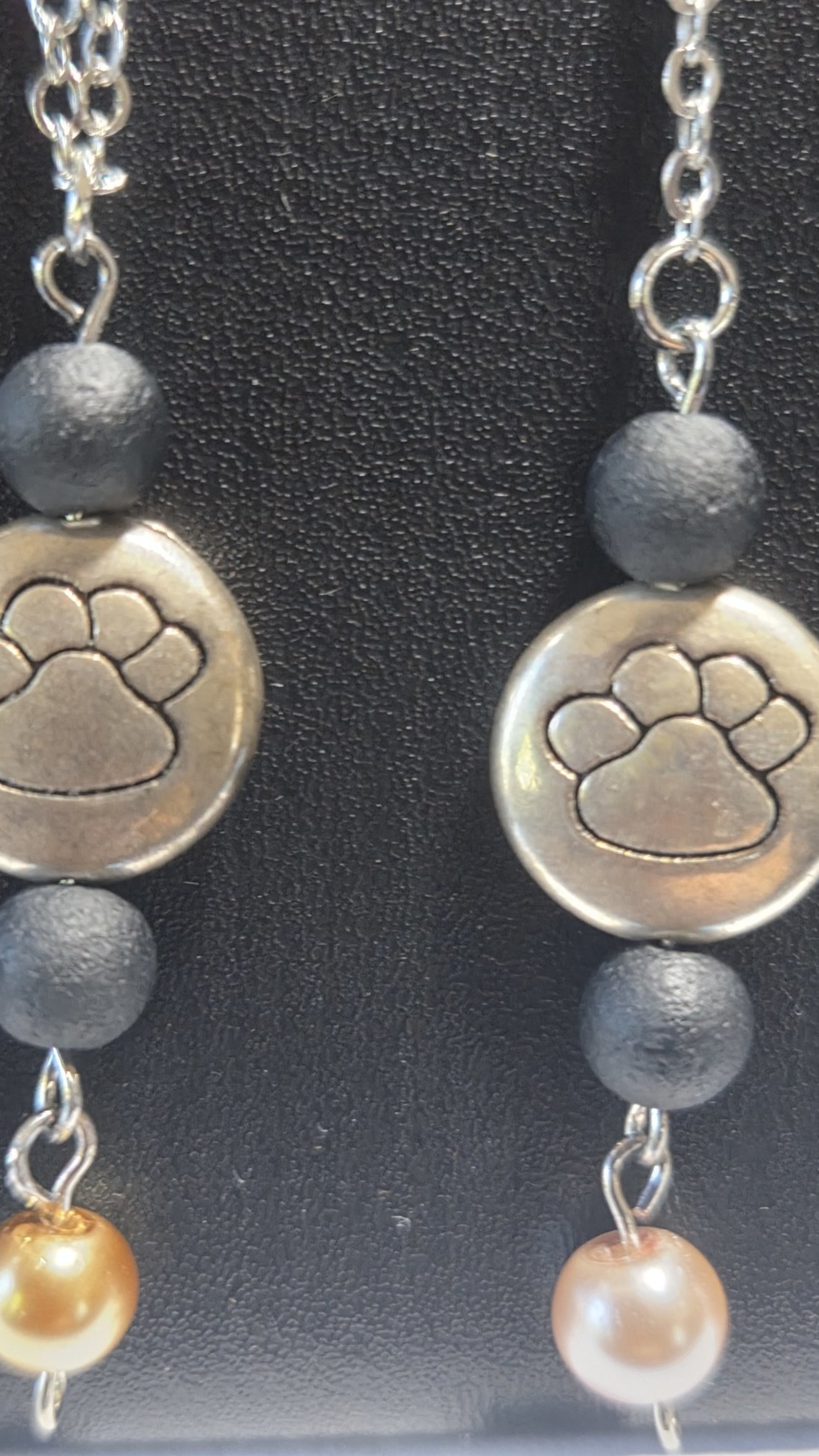 Silver Paw Print Pendant w/ Diffuser Lava Beads