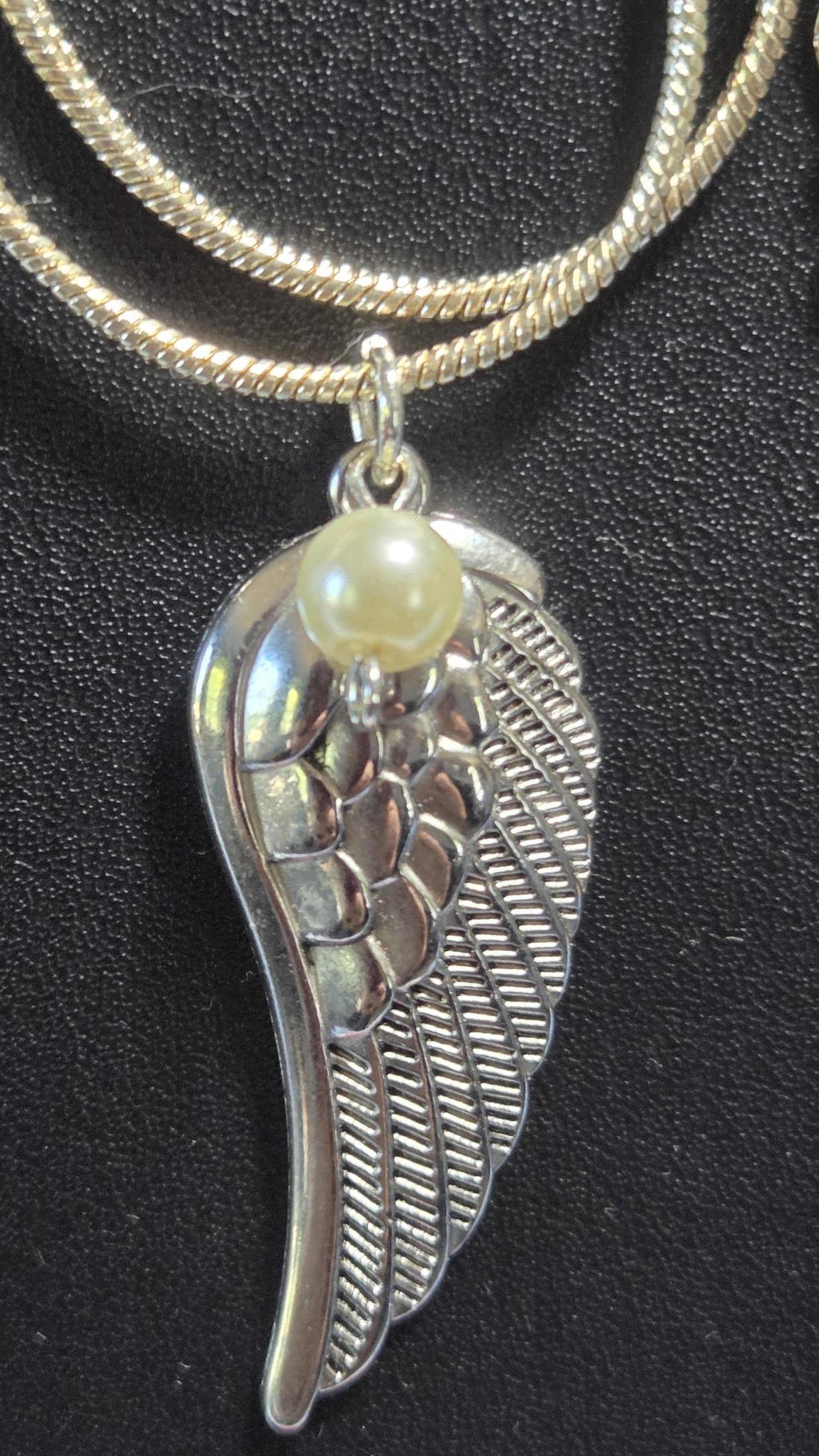 Angelic Grace Wing & Pearl Snake Chain Necklace