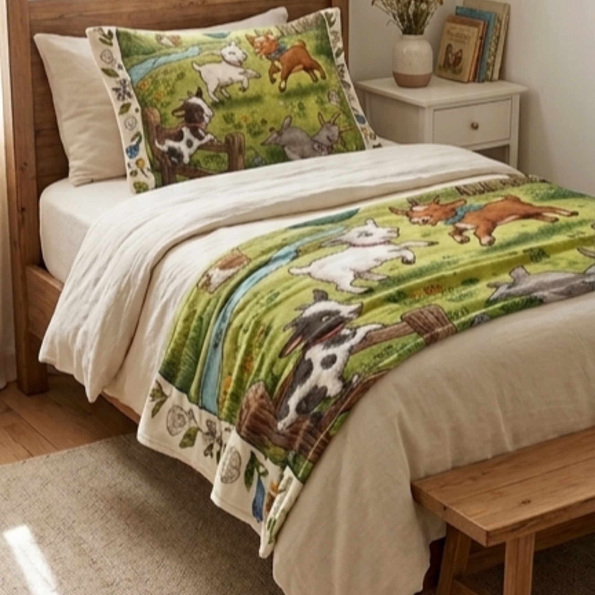Playful Farm Goats Blanket | Velveteen Plush Blanket