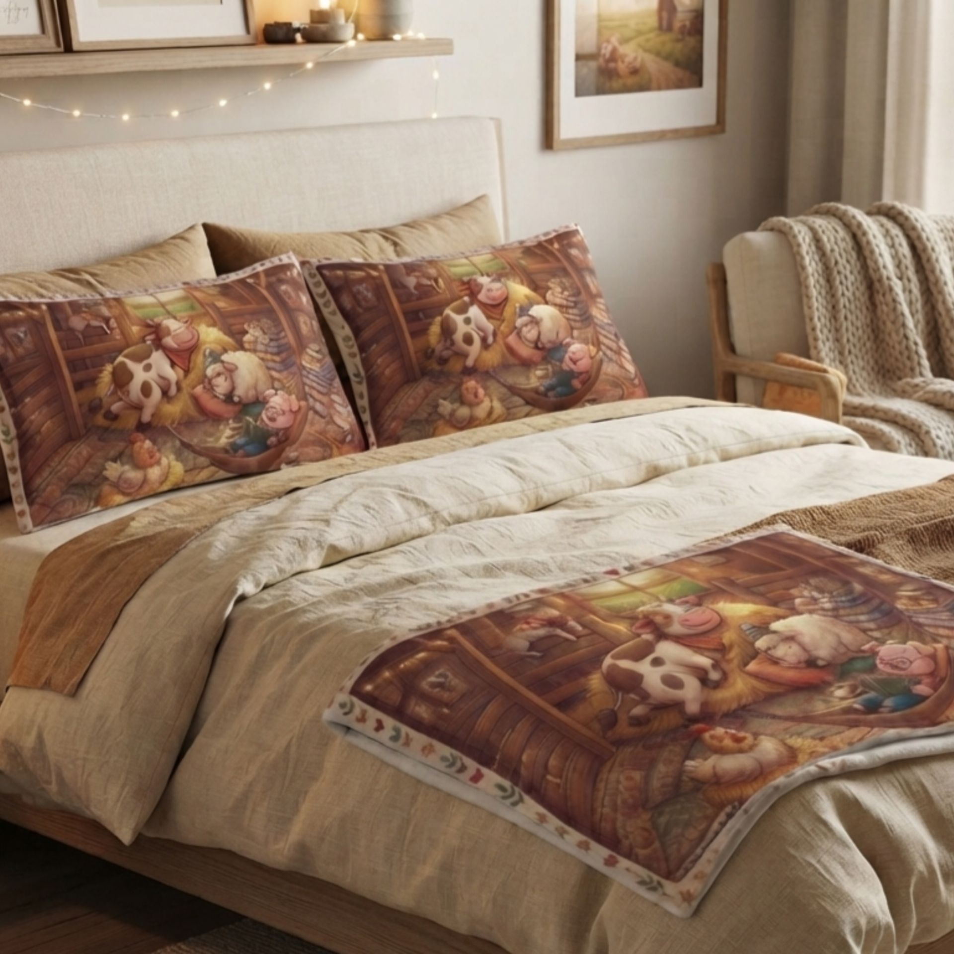 Barnyard Nap Time Microfiber Pillow Sham | Cozy Farm Animal Scene