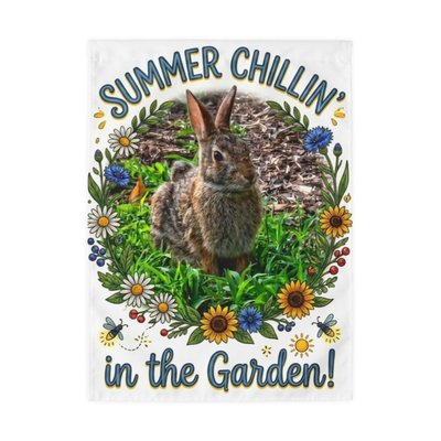 Summer Chillin' in the Garden Outdoor Flag | Original Photograph Rabbit Floral Wreath