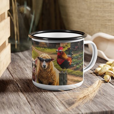 Cool Farm Animals Enamel Camp Cup | Cow Pig Sheep Design