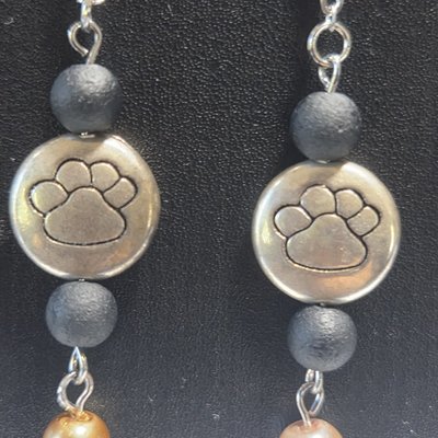 Silver Paw Print Pendant w/ Diffuser Lava Beads
